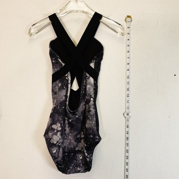 Vintage Swimsuit Women XS One Piece Black Floral Cut Out Galaxy Keyhole Unpadded - Picture 3 of 8